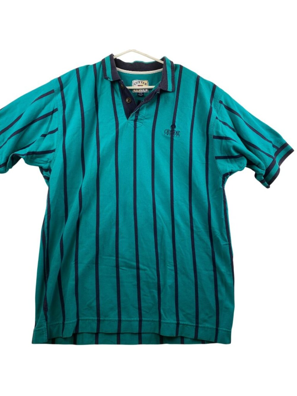 Cutter and Buck Mens Polo Shirt XL Blue Pinstriped Short Sleeve Crystal Cruises